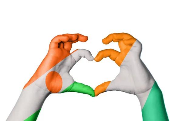 Niger Ivory Coast Heart Hand Gesture Making Heart Clipping Path — Stock Photo, Image