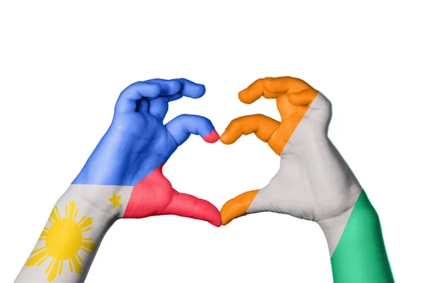 Φιλιππίνες Ακτή Ελεφαντοστού Καρδιά Χέρι Χειρονομία Κάνοντας Καρδιά Ψαλίδισμα Μονοπάτι — Φωτογραφία Αρχείου