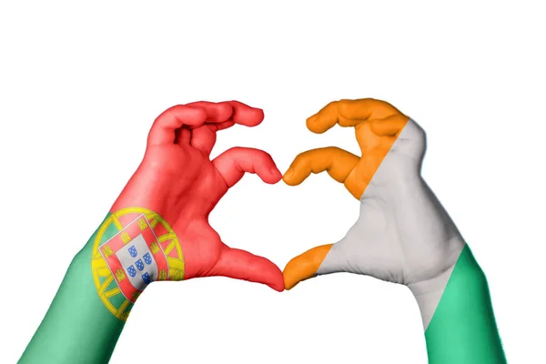 Portugal Ivory Coast Heart Hand Gesture Making Heart Clipping Path — Stock Photo, Image