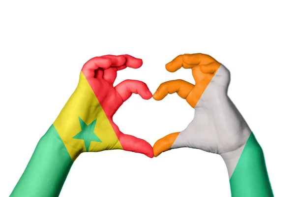 Senegal Ivory Coast Heart Hand Gesture Making Heart Clipping Path — Stock Photo, Image