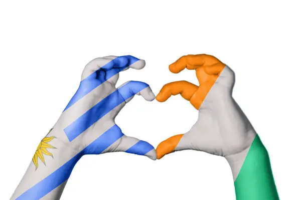 Uruguay Elfenbenskusten Hjärta Hand Gest Att Göra Hjärta Klippning Vägen — Stockfoto