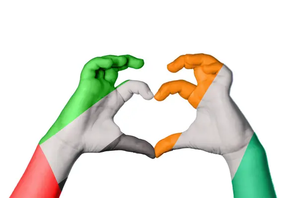 Förenade Arabemiraten Elfenbenskusten Hjärta Hand Gest Att Göra Hjärta Klippbana — Stockfoto