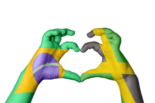 Brasil Jamaica Coração Mão Gesto Fazendo Coração Clipping Path — Fotografia de Stock