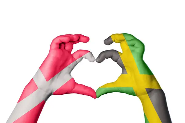 Danmark Jamaica Hjärta Hand Gest Att Göra Hjärta Klippning Väg — Stockfoto