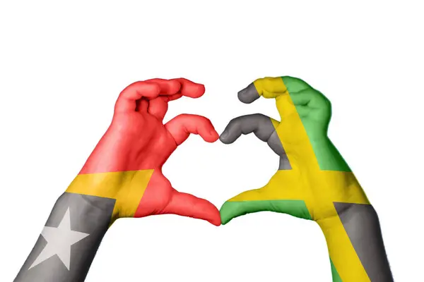 Kelet Timor Jamaica Szív Kézmozdulatkészítés Szív Vágási Útvonal — Stock Fotó