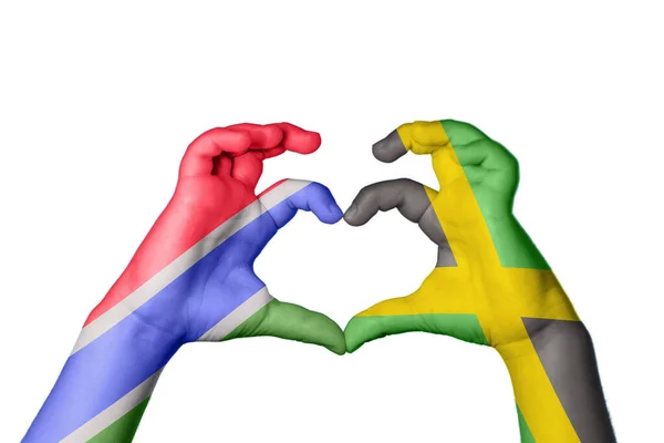 Gambia Jamaica Heart Hand Gesture Making Heart Clipping Path — Stock Photo, Image