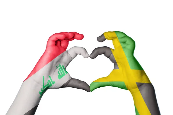 Iraq Jamaica Heart Hand Gesture Making Heart Clipping Path — Stock Photo, Image