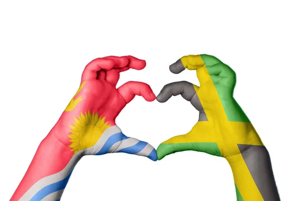 Kiribati Jamaica Heart Hand Gesture Making Heart Clipping Path — Stock Photo, Image