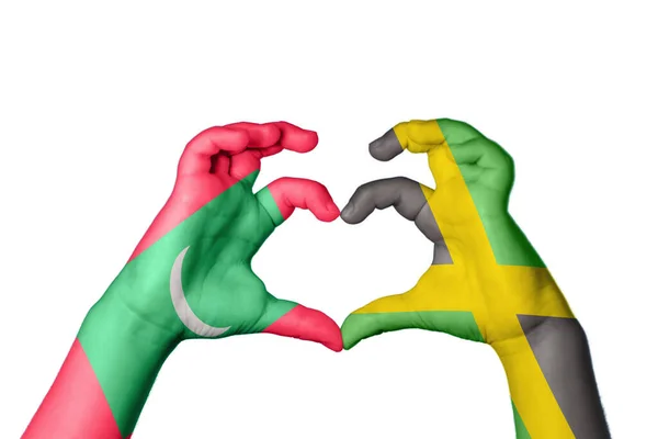 Maldív Szigetek Jamaica Szív Kézmozdulatkészítés Szív Vágási Útvonal — Stock Fotó