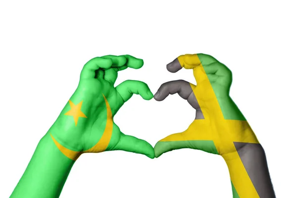 Mauritania Jamaica Heart Hand Gesture Making Heart Clipping Path — Stock Photo, Image