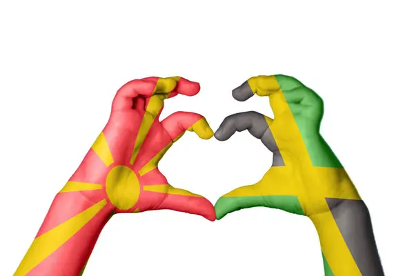 North Macedonia Jamaica Heart Hand Gesture Making Heart Clipping Path — Stock Photo, Image