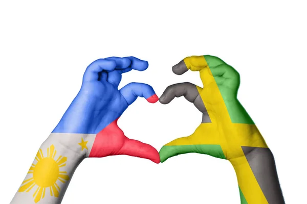 菲律宾牙买加心 手手势造心 裁剪路径 — 图库照片