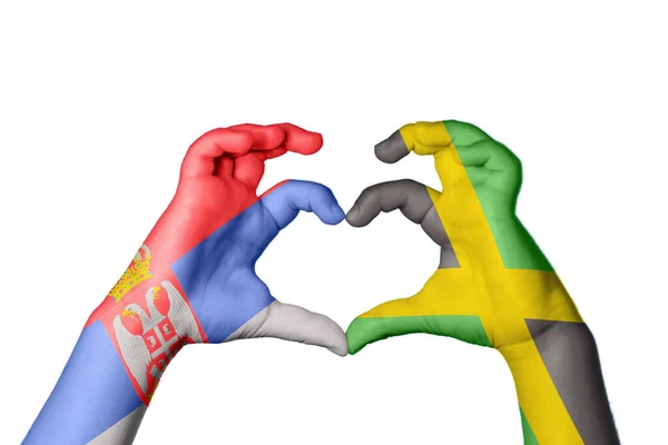 Serbia Jamaica Corazón Hacer Gestos Corazón Recortar Camino —  Fotos de Stock