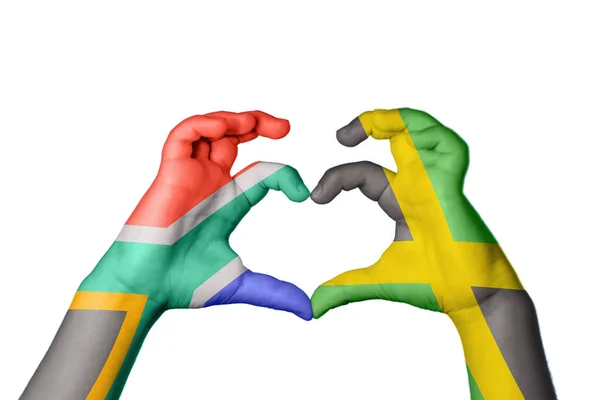 Dél Afrika Jamaica Szív Kézmozdulatok Készítése Szív Vágási Útvonal — Stock Fotó