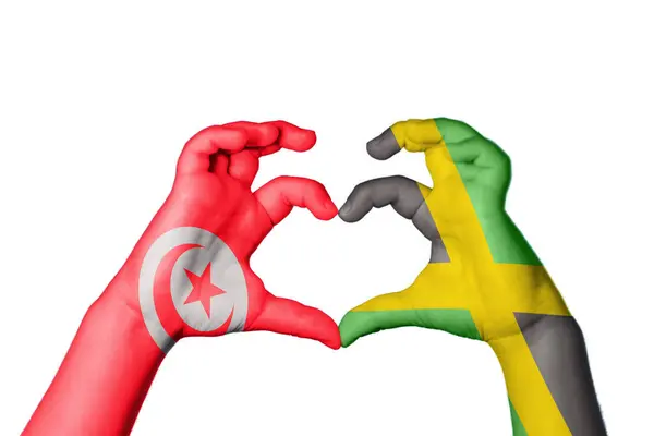 Tunisia Jamaica Heart Hand Gesture Making Heart Clipping Path — Stock Photo, Image