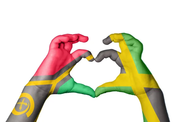Vanuatu Jamaica Szív Kézmozdulat Készítés Szív Vágás — Stock Fotó