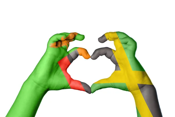 Zambia Jamaica Heart Hand Gesture Making Heart Clipping Path — Stock Photo, Image
