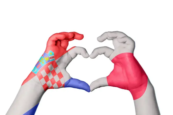 Kroatien Japan Herz Handbewegung Die Herz Macht Clipping Path — Stockfoto