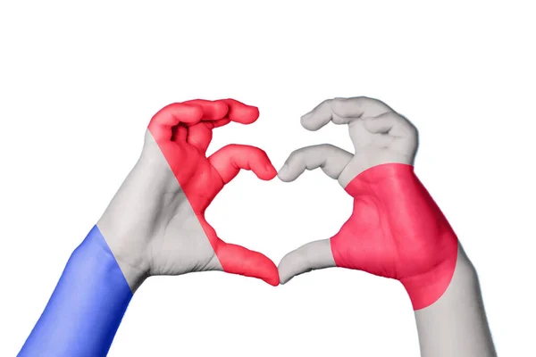 Франция Япония Сердце Жест Делающий Сердце Перерезание Пути — стоковое фото