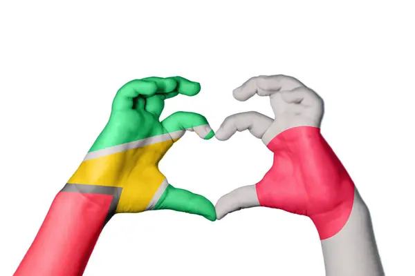 Guyana Japan Heart Hand Gesture Making Heart Clipping Path — Stock Photo, Image
