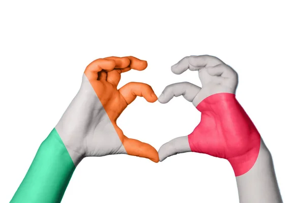 Ireland Japan Heart Hand Gesture Making Heart Clipping Path — Stock Photo, Image
