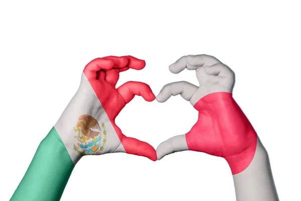 México Japón Corazón Hacer Gestos Corazón Recortar Camino — Foto de Stock
