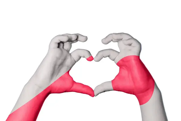 Poland Japan Heart Hand Gesture Making Heart Clipping Path — Stock Photo, Image