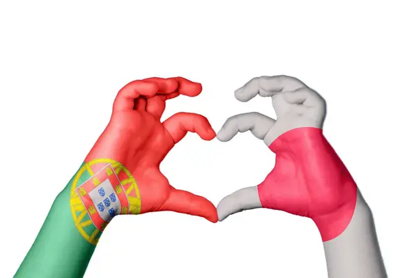 Португалия Japan Heart Hand Gesture Making Heart Clipping Path — стоковое фото