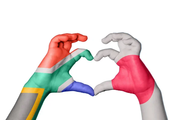 Dél Afrika Japán Szív Kézmozdulatok Készítése Szív Vágási Útvonal — Stock Fotó