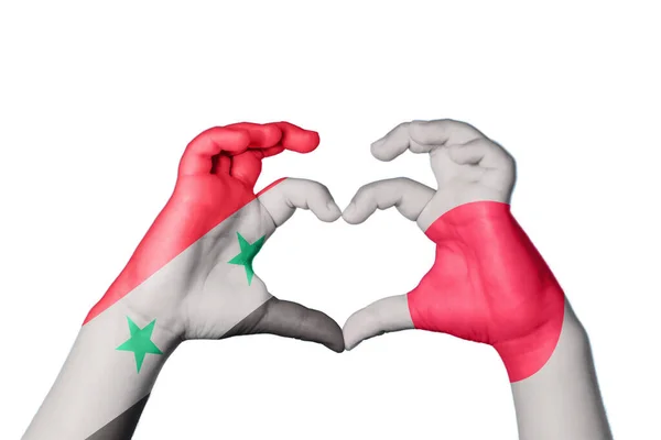 Syria Japan Heart Hand Gesture Making Heart Clipping Path — Stock Photo, Image