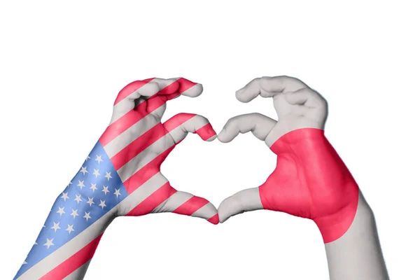 Estados Unidos América Japão Coração Gesto Mão Fazendo Coração Clipping — Fotografia de Stock