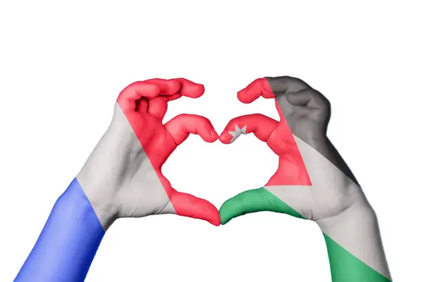 Франція Йорданія Серце Жест Рук Робить Серце Відсікаючи Шлях — стокове фото