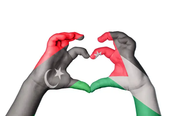 Libya Jordan Heart Hand Gesture Making Heart Clipping Path — Stock Photo, Image