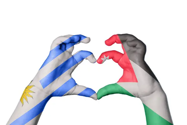 Уругвай Йорданія Серце Жест Рук Робить Серце Відсікаючи Шлях — стокове фото