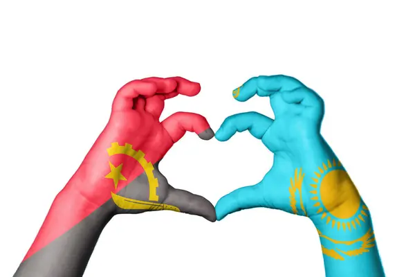Angola Cazaquistão Coração Gesto Mão Que Faz Coração Clipping Path — Fotografia de Stock