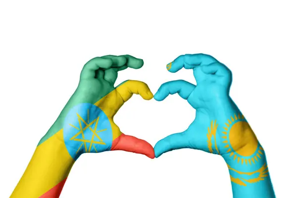 Etiópia Kazahsztán Szív Kézmozdulatok Készítése Szív Vágási Útvonal — Stock Fotó