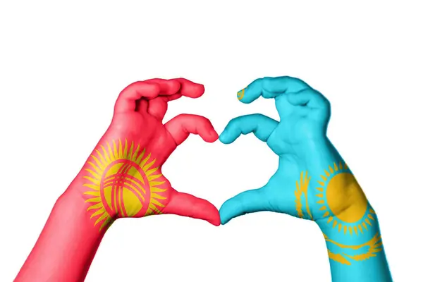 Kyrgyzstan Kazakhstan Heart Hand Gesture Making Heart Clipping Path — Stock Photo, Image