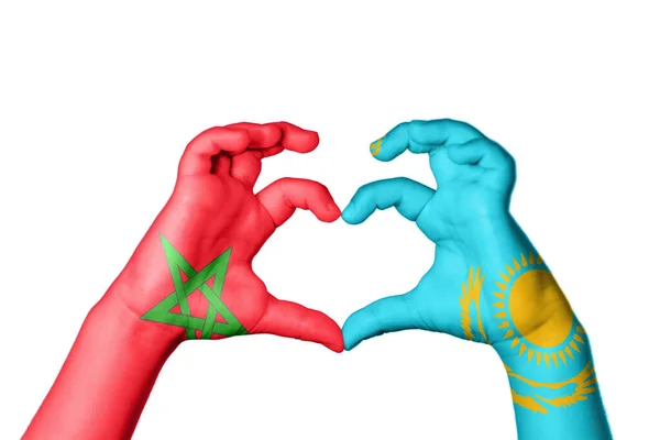 Μαρόκο Καζακστάν Καρδιά Χέρι Χειρονομία Καθιστώντας Την Καρδιά Ψαλιδίζοντας Διαδρομή — Φωτογραφία Αρχείου