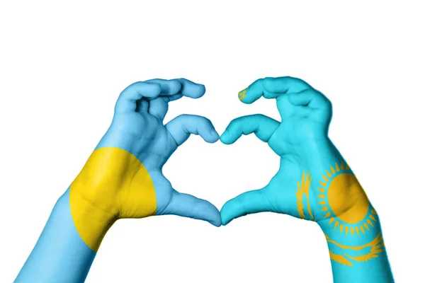 Палау Казахстан Сердце Жест Руки Делает Сердце Клиппинг Путь — стоковое фото