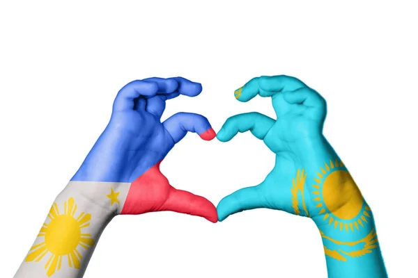 Filippijnen Kazachstan Hart Hand Gebaar Maken Hart Knippen Pad — Stockfoto