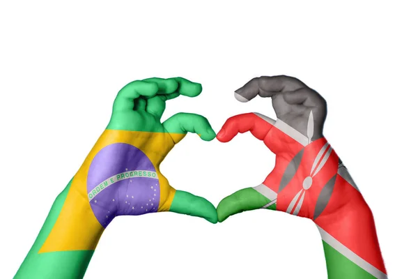 Brazil Kenya Heart Hand Gesture Making Heart Clipping Path — Stock Photo, Image