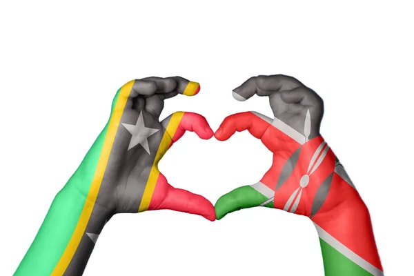 Saint Kitts Nevis Kenya Heart Hand Gesture Making Heart Clipping — Stock Photo, Image