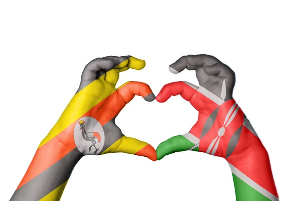 Uganda Kenia Herz Hand Macht Herz Clipping Path — Stockfoto