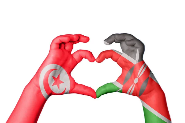 Tunisia Kenya Heart Hand Gesture Making Heart Clipping Path — Stock Photo, Image
