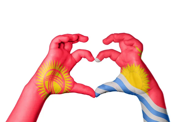 Kyrgyzstan Kiribati Heart Hand Gesture Making Heart Clipping Path — Stock Photo, Image