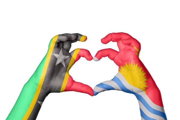 Saint Kitts Nevis Kiribati Heart Hand Gesture Making Heart Clipping — Stock Photo, Image