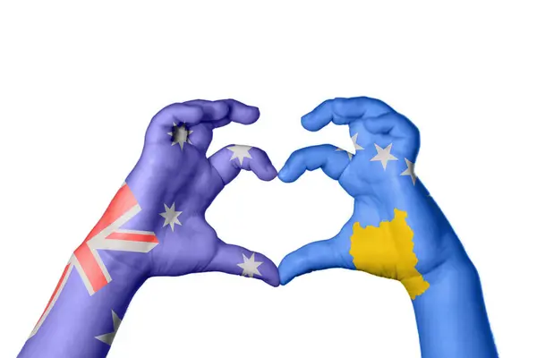 Australië Kosovo Hart Hand Gebaar Maken Hart Knippen Pad — Stockfoto