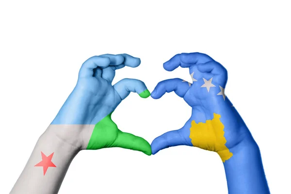 Djibouti Kosovo Heart Hand Gesture Making Heart Clipping Path — Stock Photo, Image