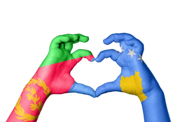 Eritrea Kosovo Hjärta Hand Gest Att Göra Hjärta Klippning Vägen — Stockfoto