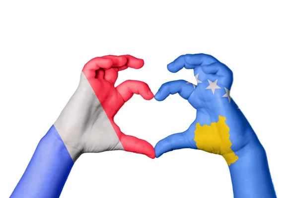 Frankreich Kosovo Herz Handgeste Macht Herz Clipping Path — Stockfoto